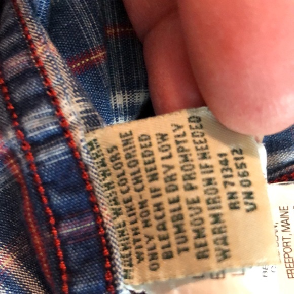 LL BEAN size Medium TALL Plaid 100% Cotton Silver metal logo Buttondown $78 NEW - Picture 16 of 16